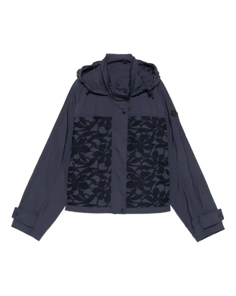Moncler floral-embroidered hooded jacket - Blau Blau