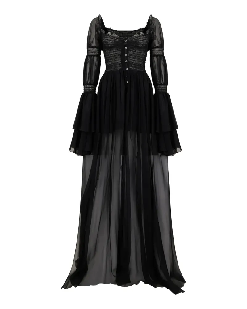 Blumarine gothic-style long-sleeve maxi silk dress - Schwarz Schwarz