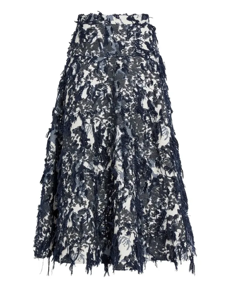Erdem Ausgefranster Midirock mit Blumen - Blau Blau