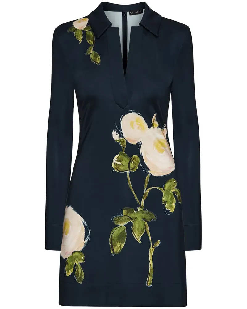 Oscar de la Renta Jersey-Minikleid mit Rosen-Print - Blau Blau
