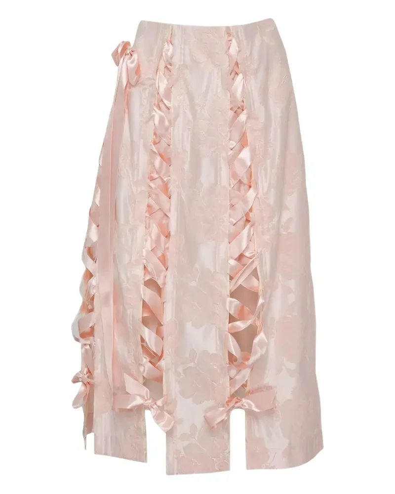 Simone Rocha Unraveling bow-detail brocade midi skirt - Rosa Rosa