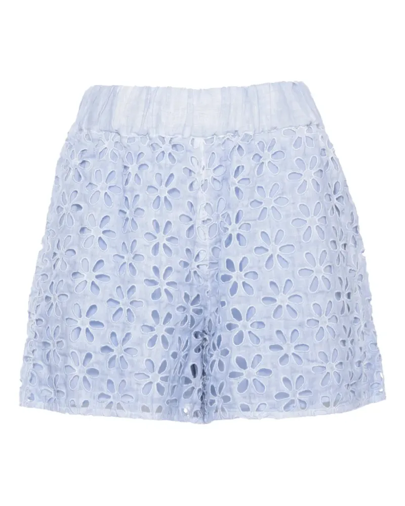 120% Lino floral-broderie shorts - Blau Blau