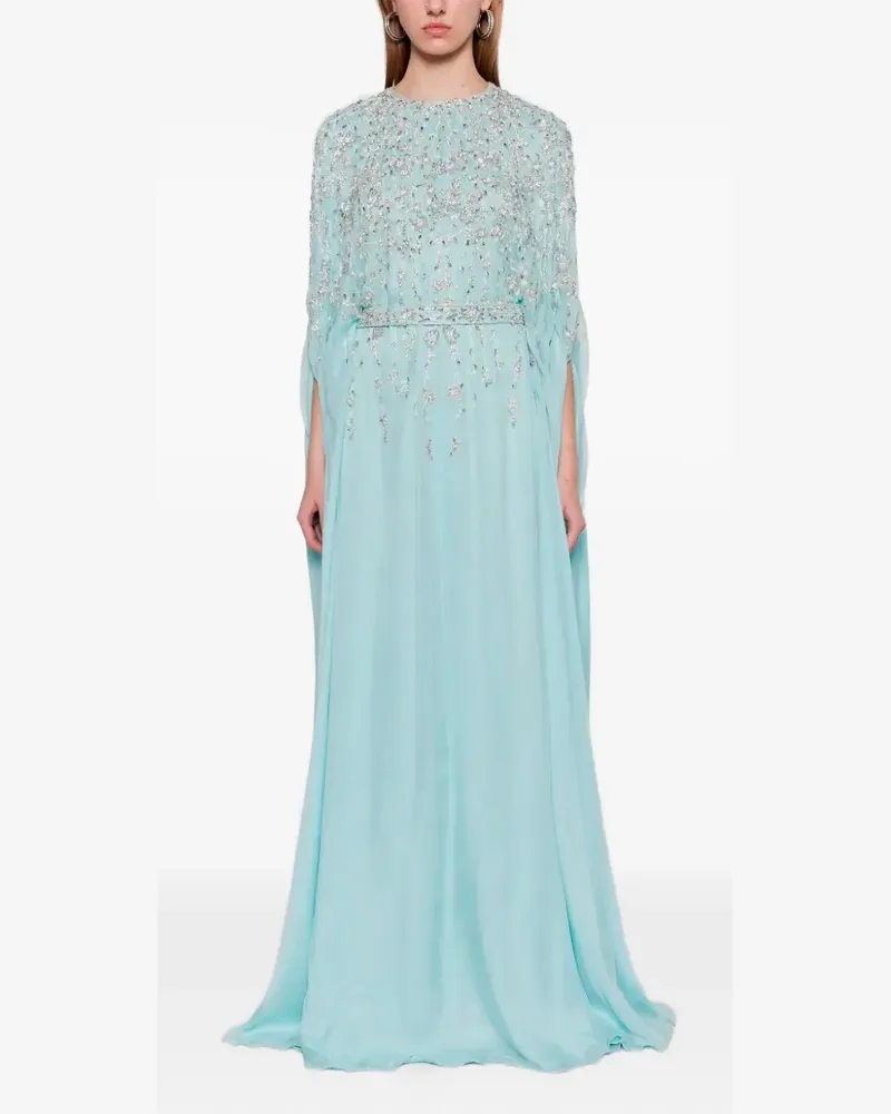 Dina Melwani crystal-embellished cape-sleeve maxi dress - Blau Blau