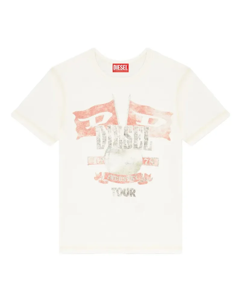 Diesel Geripptes T-Shirt mit grafischem Print - Weiß Weiß