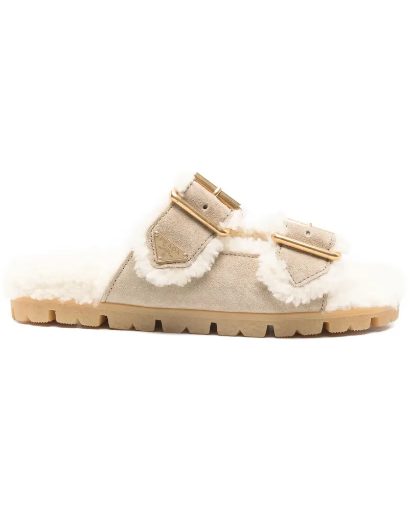 Prada shearling-trim slippers - Nude Nude