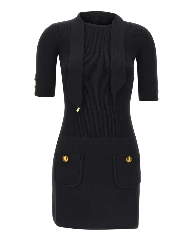 Elisabetta Franchi button-detail tie-neck dress - Schwarz Schwarz