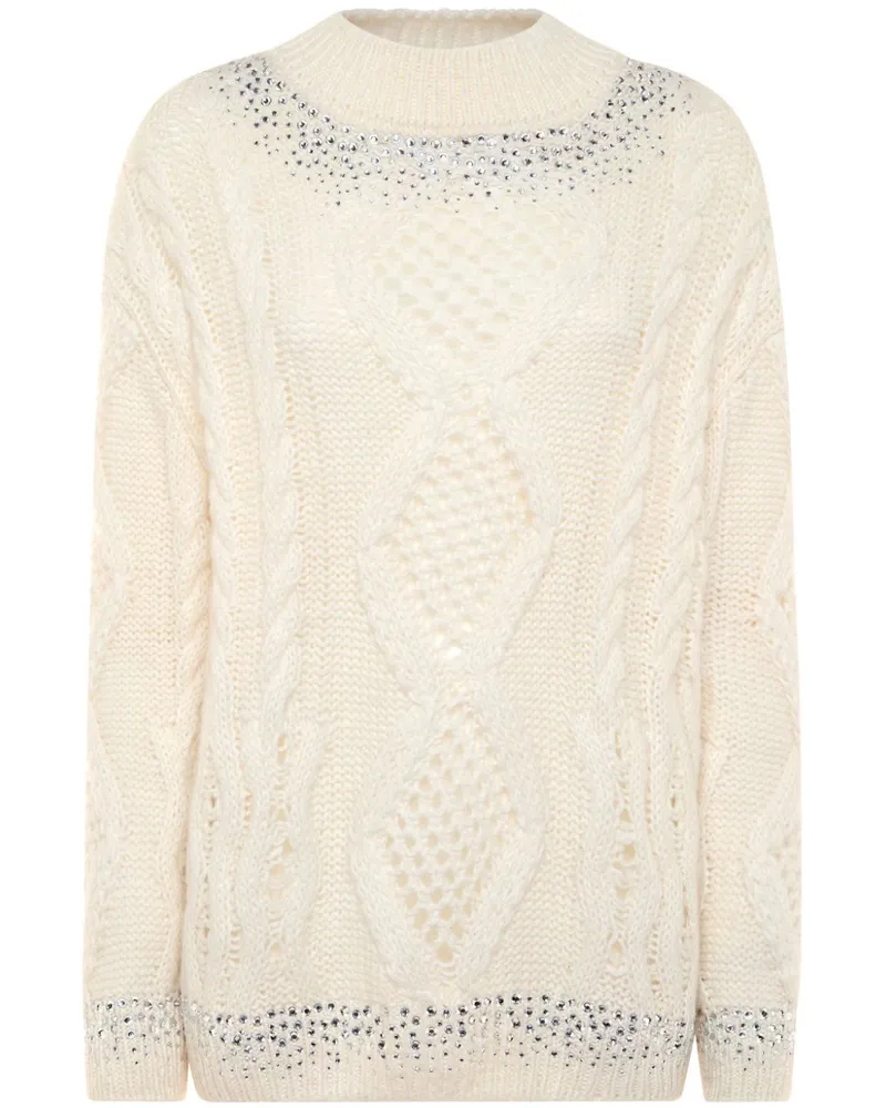 Philipp Plein Strassverzierter Pullover mit Zopfmuster - Nude Nude