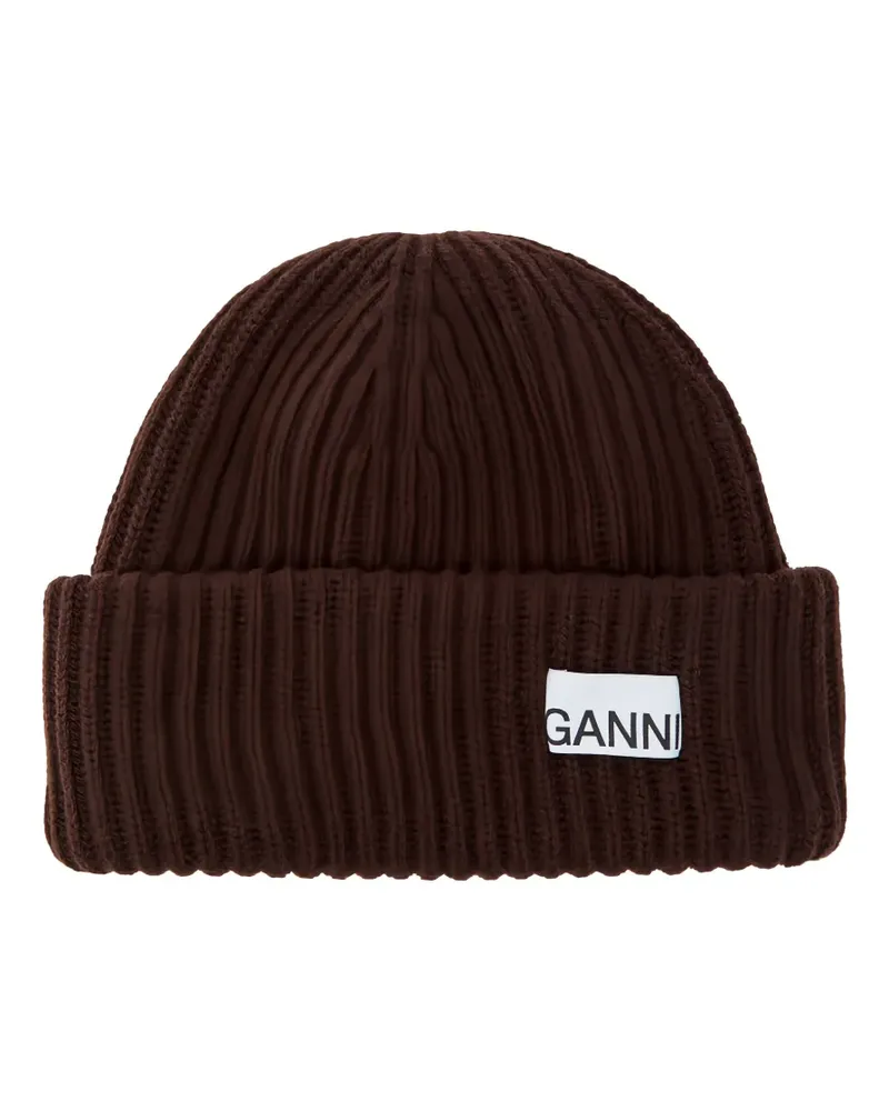 Ganni ribbed patch beanie hat - Braun Braun