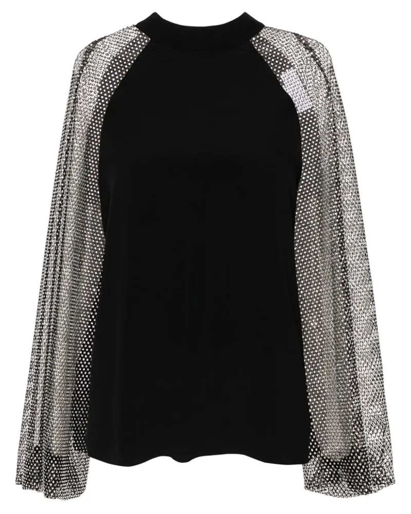 Genny Bluse mit Strass-Mesh-Ärmeln - Schwarz Schwarz