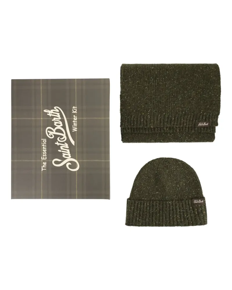 MC2 Saint Barth Set aus Beanie und Schal mit Logo-Patch - Grün Grün