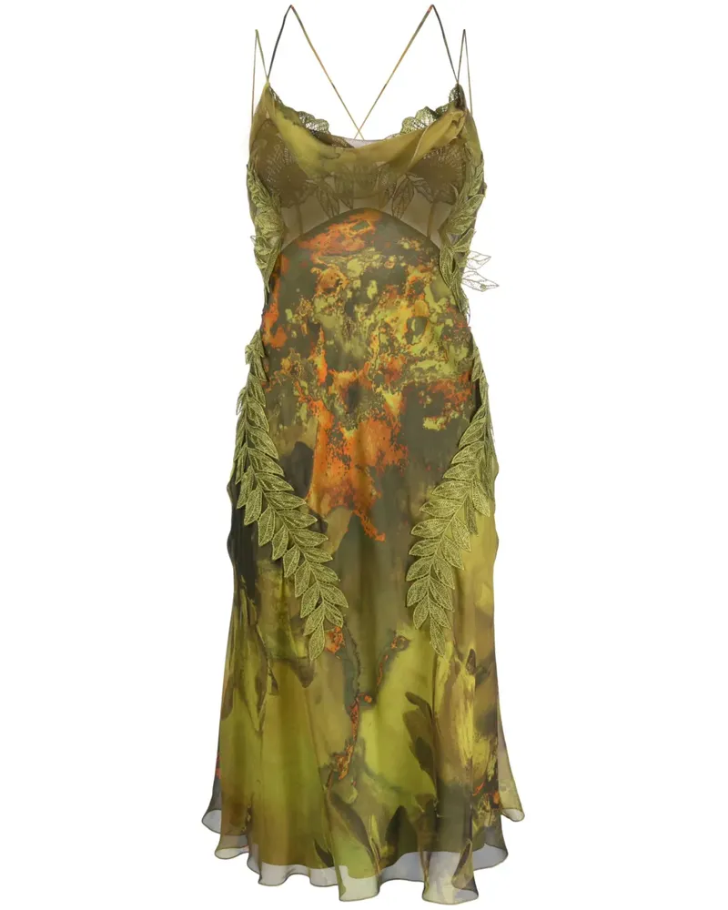 Alberta Ferretti Seidenkleid mit abstraktem Print - Grün Grün