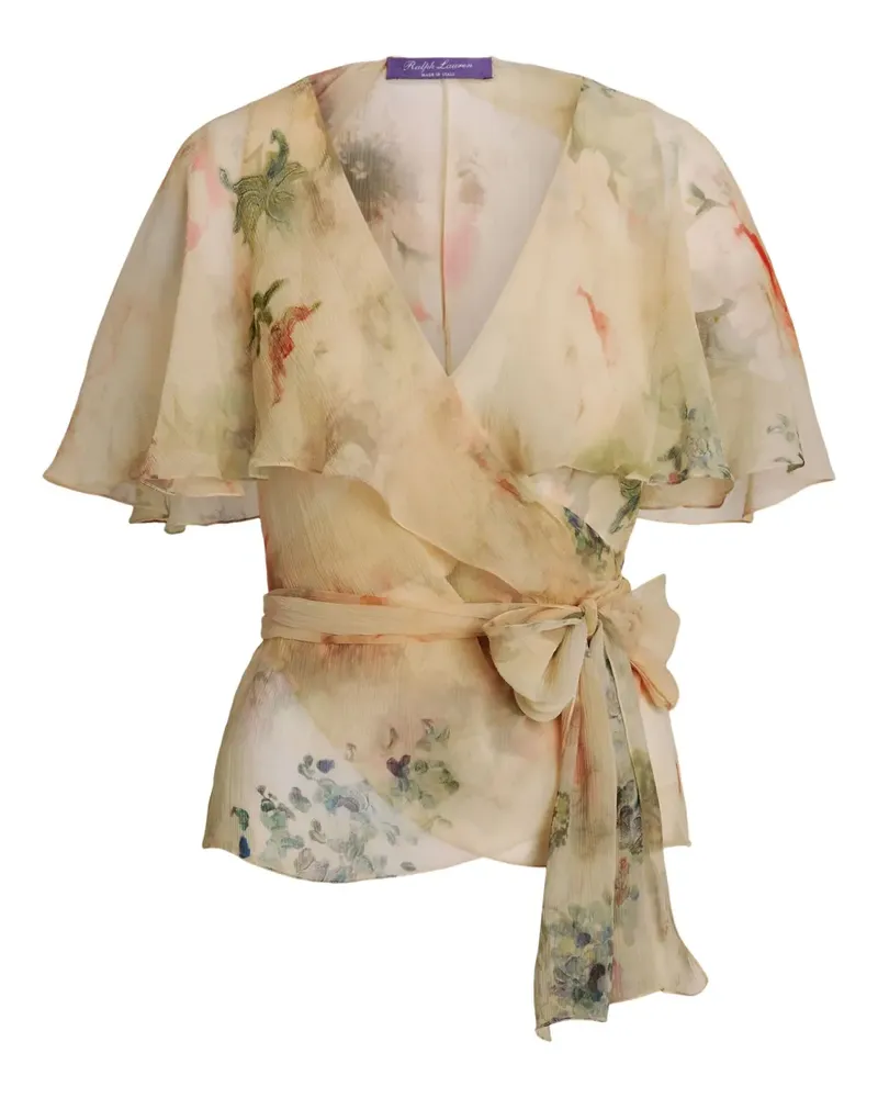 Ralph Lauren ruffled floral-pattern silk top - Nude Nude