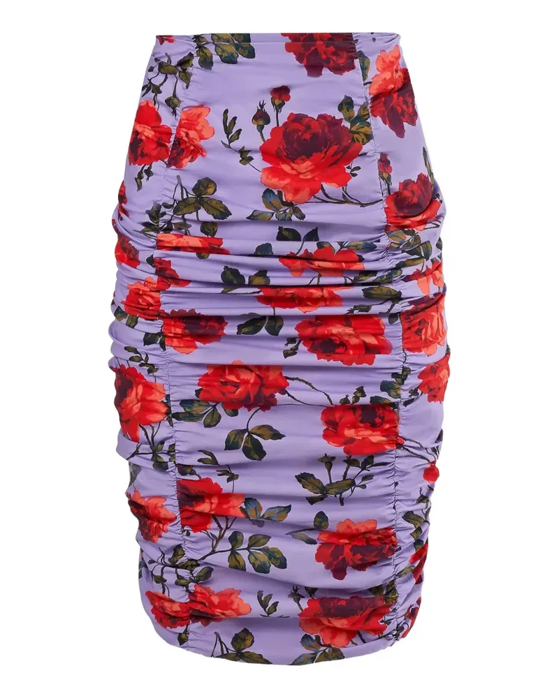 Carolina Herrera New York Geraffter Midirock mit Rosen-Print - Violett Violett
