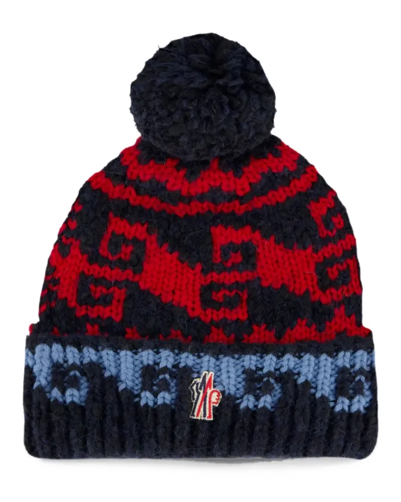Moncler Bommelmütze mit Intarsienmuster - Schwarz Schwarz
