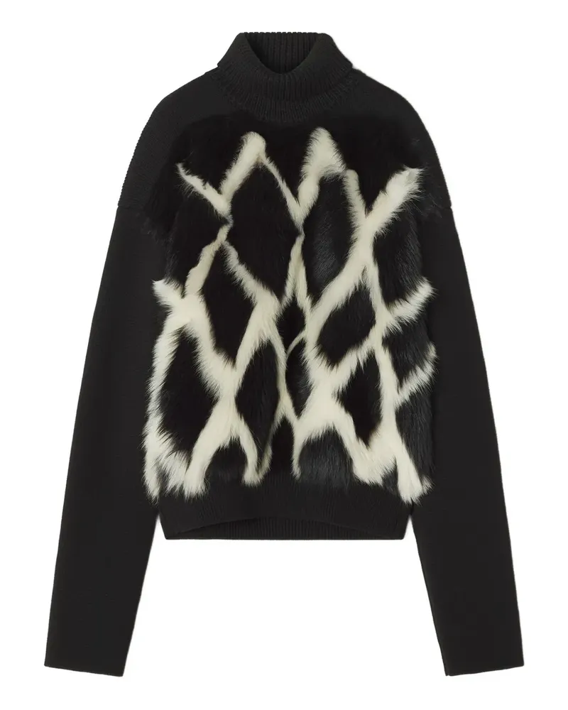 Lanvin Stehkragen-Pullover mit Pelzeinsatz - Schwarz Schwarz