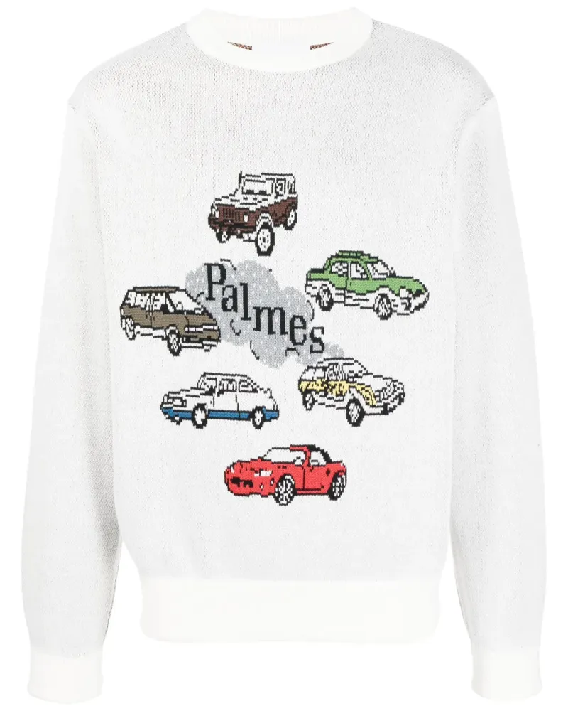 Palmes Strickpullover mit Intarsien-Logo - Weiß Weiß