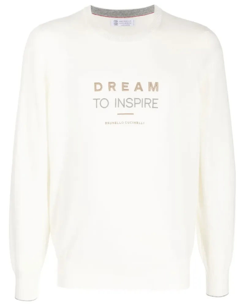 Brunello Cucinelli Kaschmirpullover mit Slogan-Stickerei - Weiß Weiß