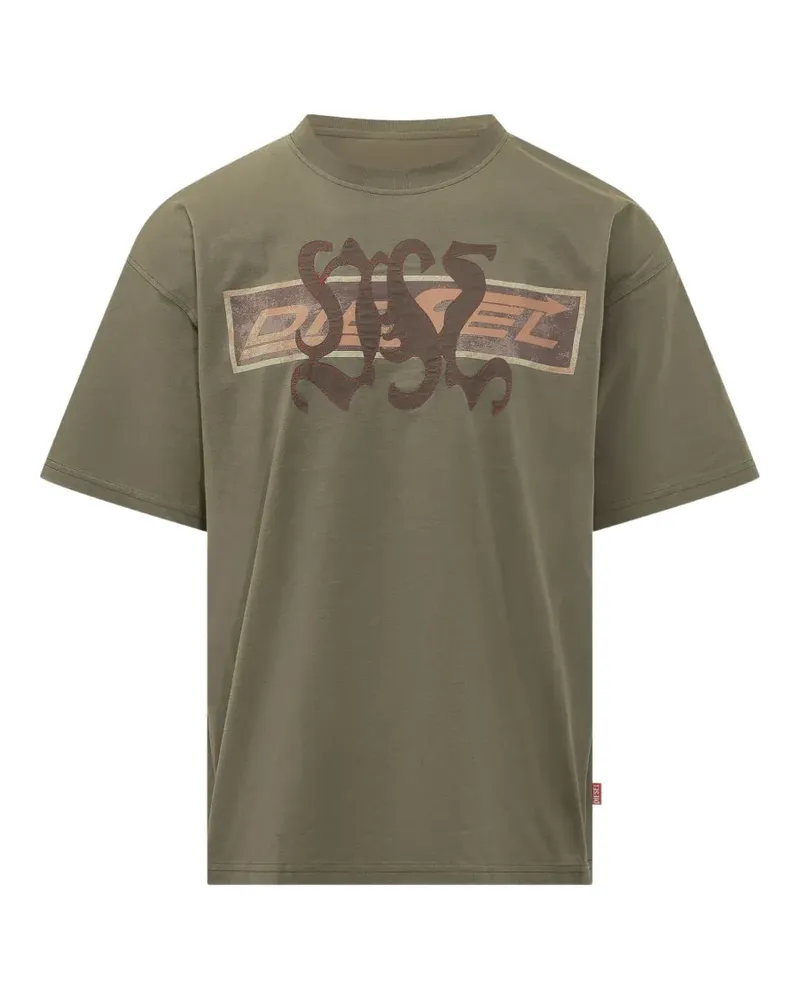 Diesel T-Shirt mit grafischem Print und Patches - Grün Grün