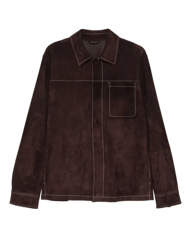 Eleventy Wildlederjacke mit Kontrastnähten - Braun Braun