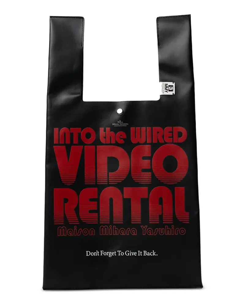 MIHARAYASUHIRO Video Rental print leather tote bag - Schwarz Schwarz