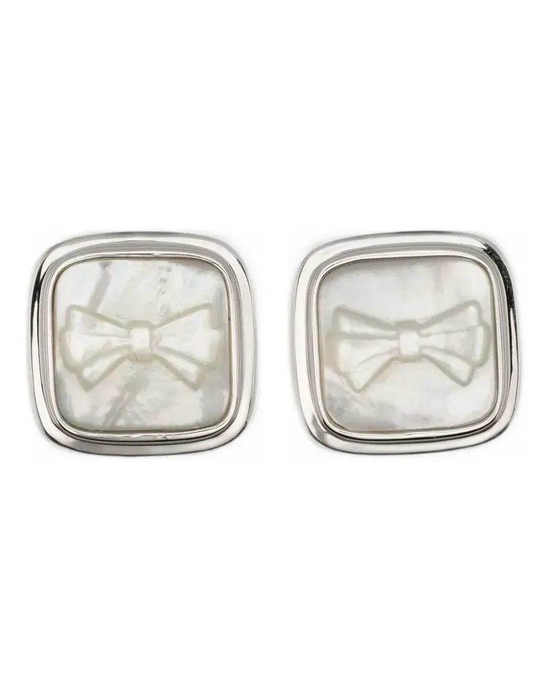 SHUSHU/TONG x Yvmin bow-detail square-frame earrings - Silber Silber