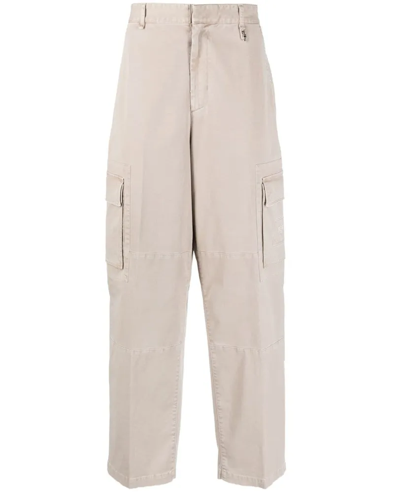 Fendi Weite Hose mit Logo-Patch Neutrals