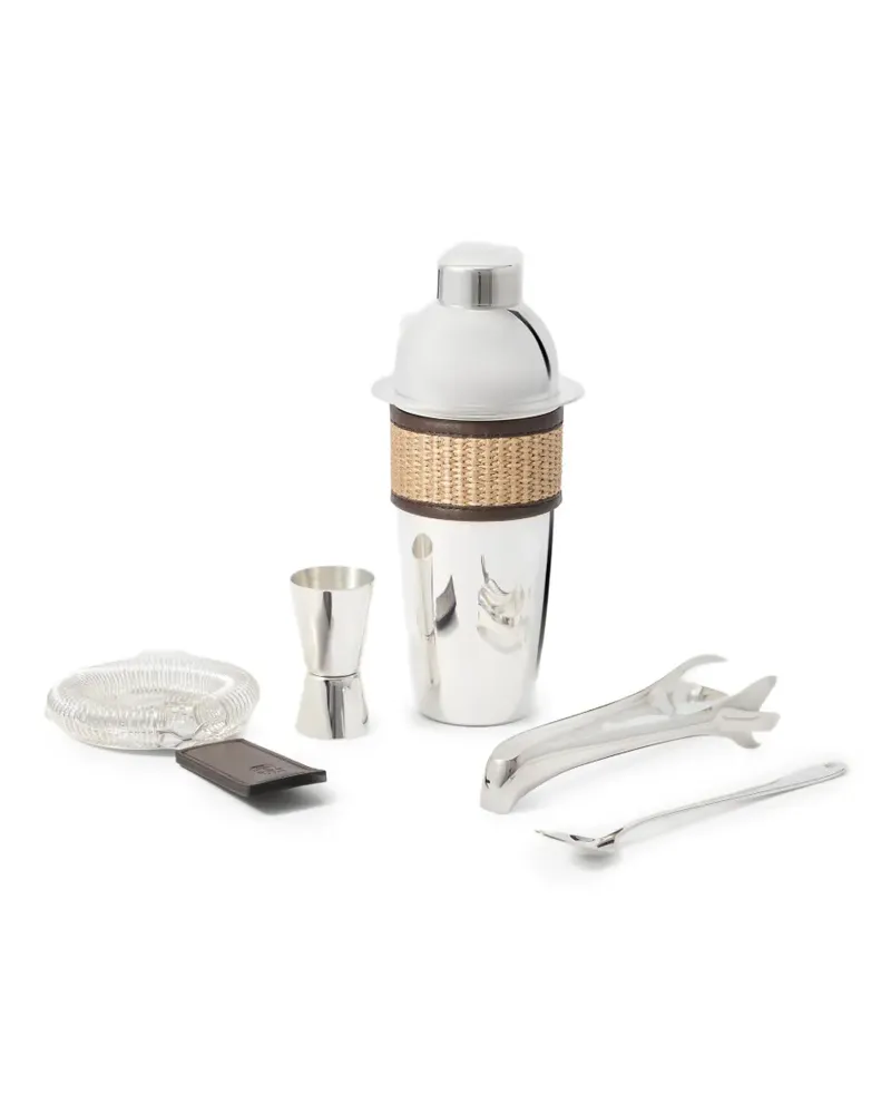 Brunello Cucinelli Cocktail-Set aus versilbertem Stahl und Techno-Raffiabast Silber