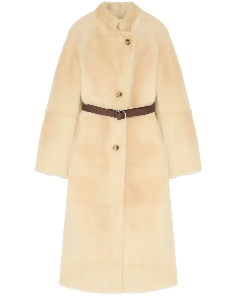 Yves Salomon Mantel aus Shearling mit Gürtel - Nude Nude
