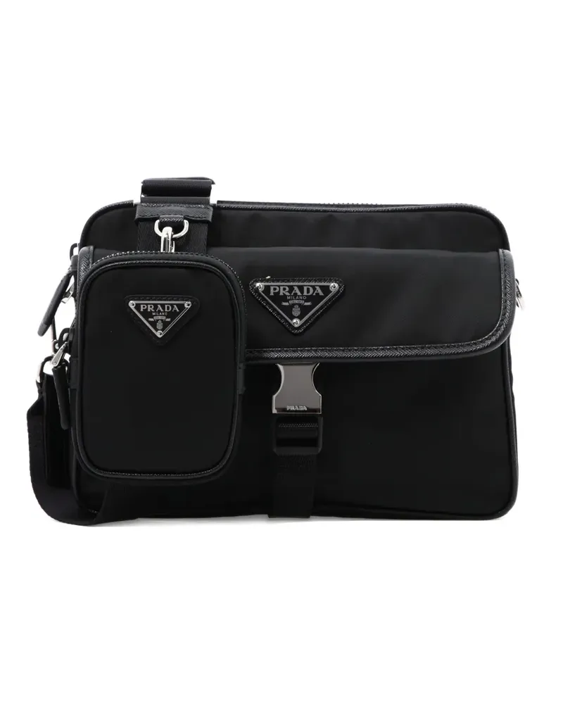 Prada Kuriertasche mit Logo-Schild - Schwarz Schwarz