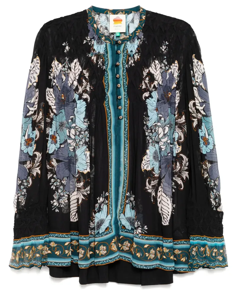 FARM Rio Gesmokte Blossom Tapestry Bluse - Schwarz Schwarz