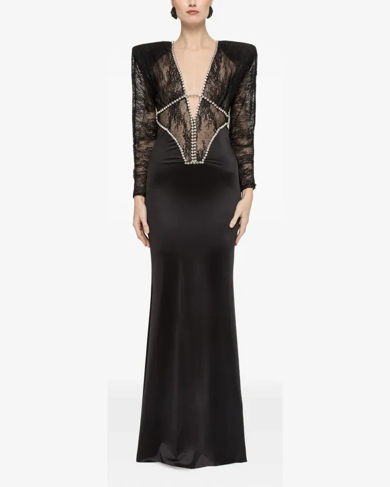 NISSA lace-panelled crystal-embellished dress - Schwarz Schwarz