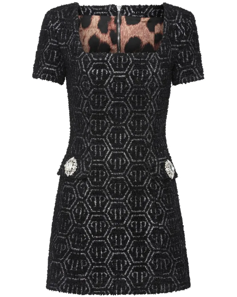 Philipp Plein Tweed-Kleid mit Monogramm - Schwarz Schwarz