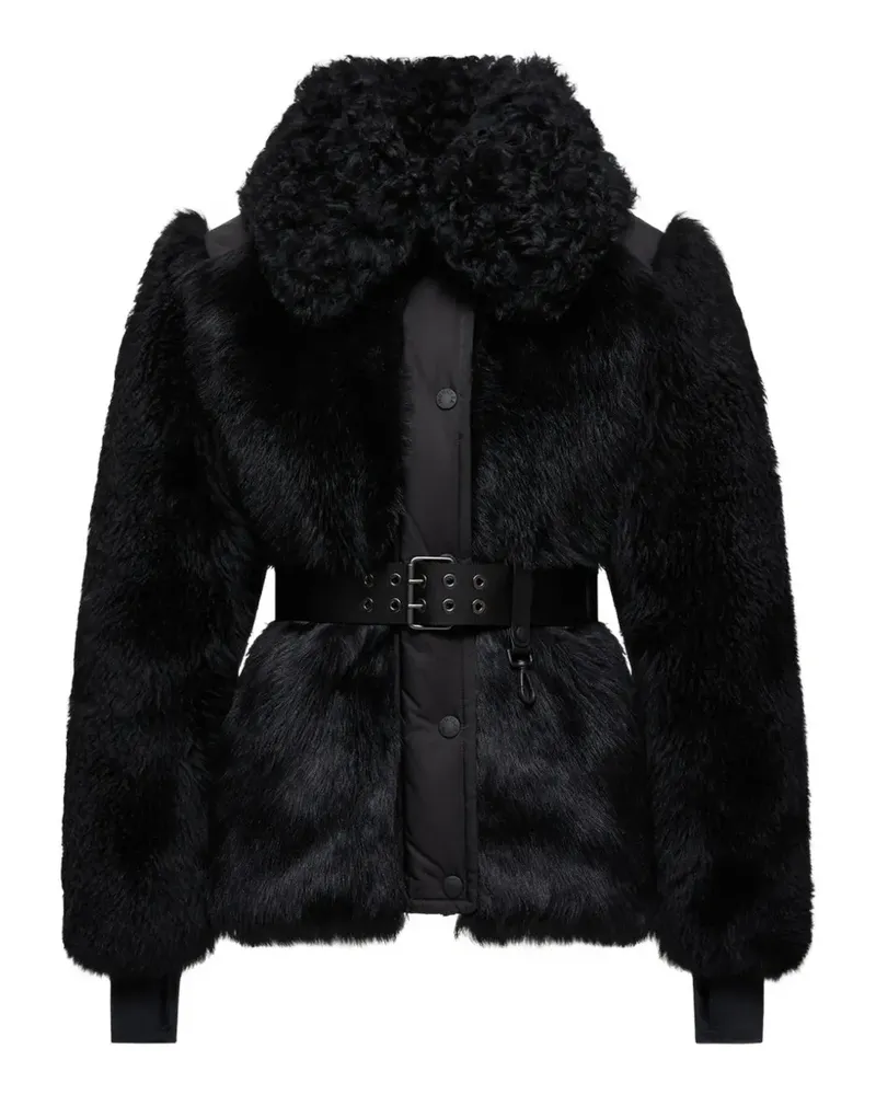 Moncler Valdivian Jacke aus Faux Fur mit Gürtel - Schwarz Schwarz