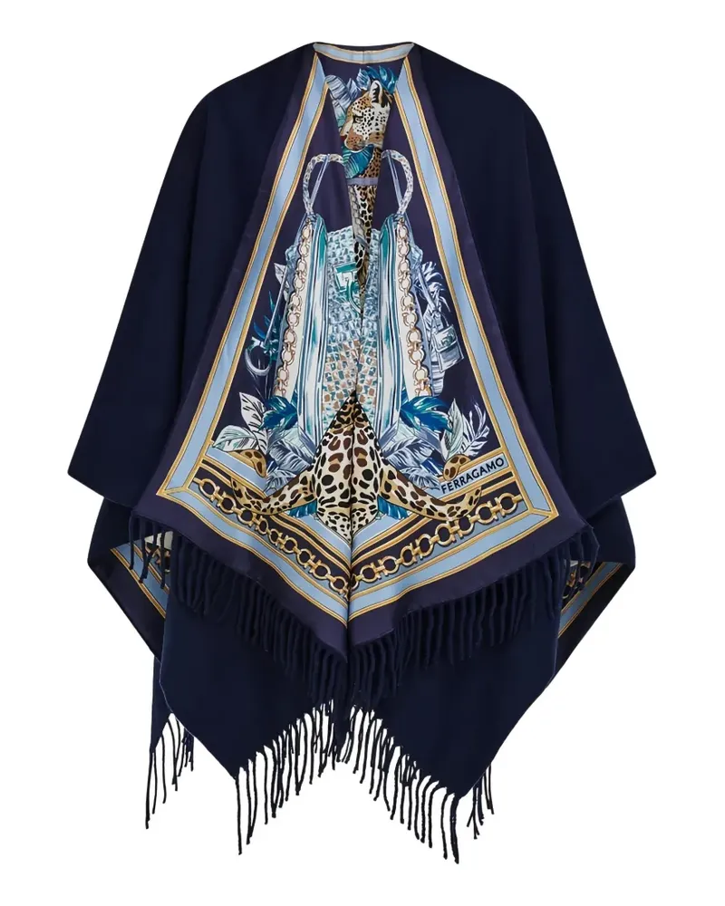 Ferragamo Wendbares Cape mit Feline-Print - Blau Blau
