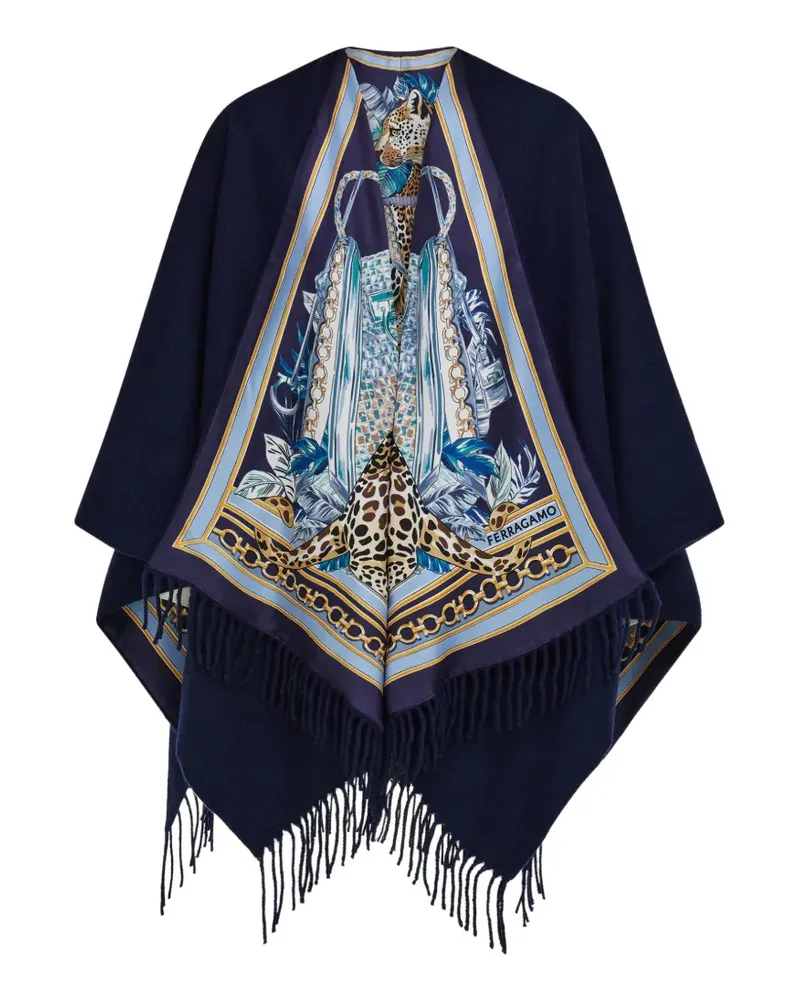 Ferragamo Wendbares Cape mit Feline-Print - Blau Blau