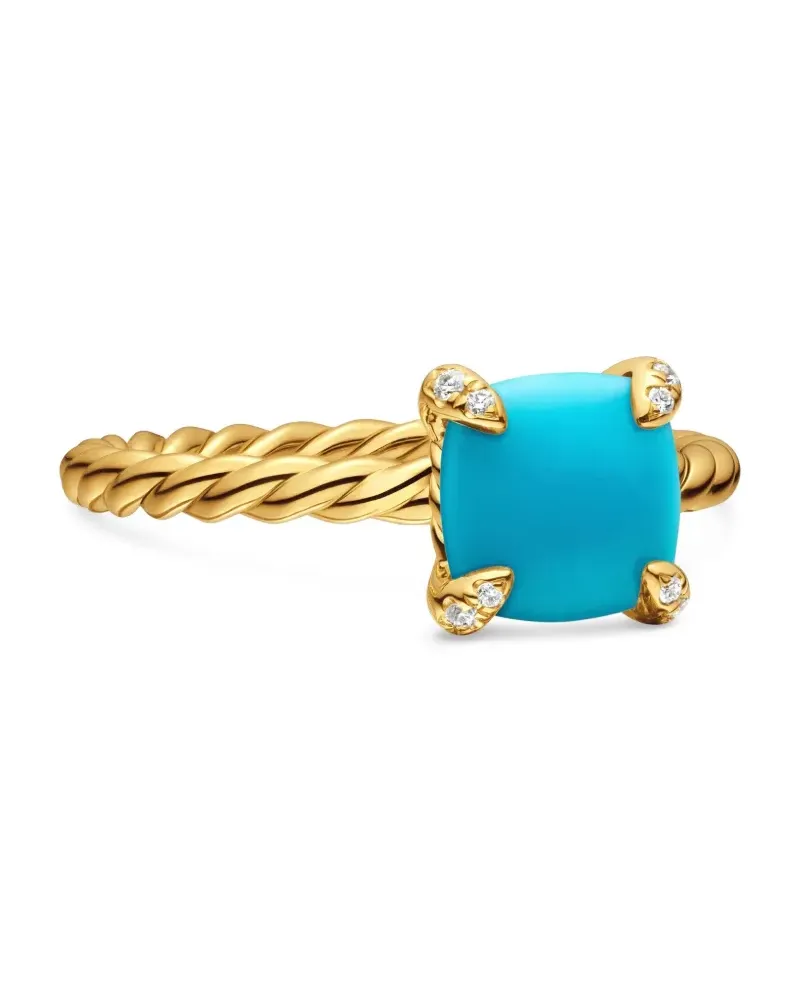 David Yurman 18kt Châtelaine Gelbgoldring mit Türkis und Diamanten (7mm Gold