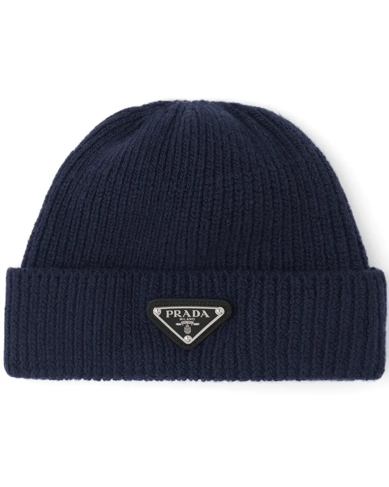 Prada Beanie aus Kaschmir mit Logo Blau