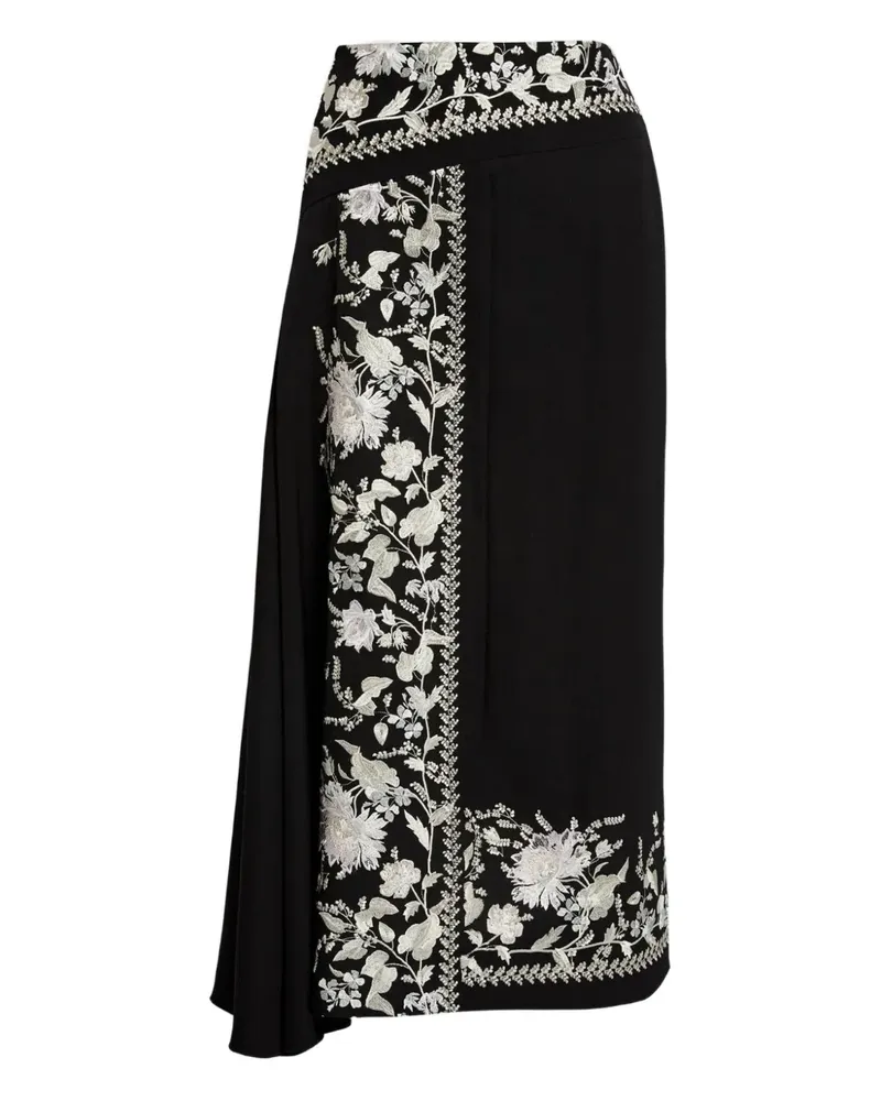 Erdem Drapierter Midirock mit Stickerei - Schwarz Schwarz