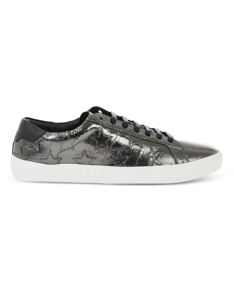Saint Laurent Court star-patch crackle-effect sneakers - Grau Grau