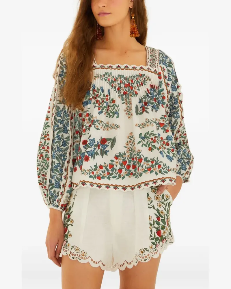 FARM Rio fruit-print scalloped-edge blouse - Weiß Weiß