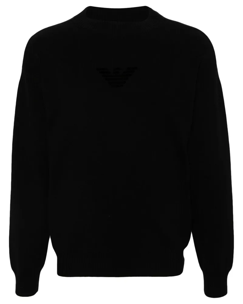 Emporio Armani Pullover mit beflocktem Logo Schwarz