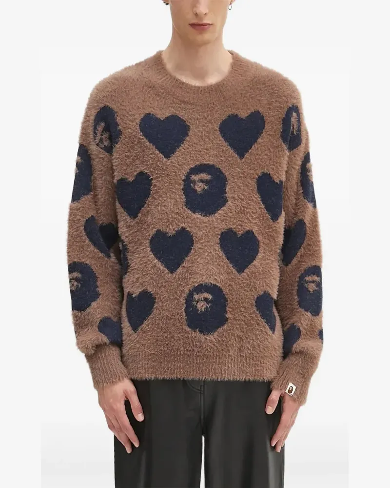 BAPE Pullover mit Herz-Affenkopf - Braun Braun