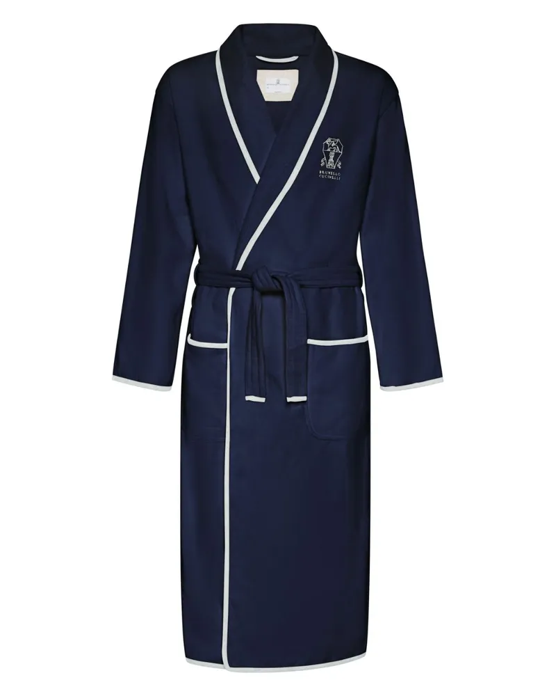 Brunello Cucinelli Bademantel mit Logo-Stickerei - Blau Blau