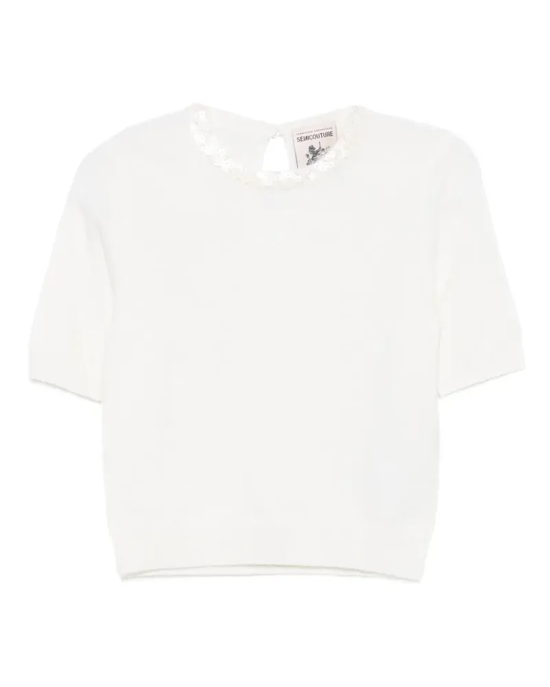 Semicouture T-Shirt mit Pailletten - Weiß Weiß