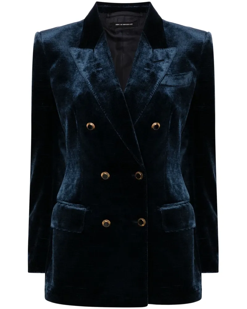 Tom Ford Doppelreihiges Sakko aus Samt - Blau Blau