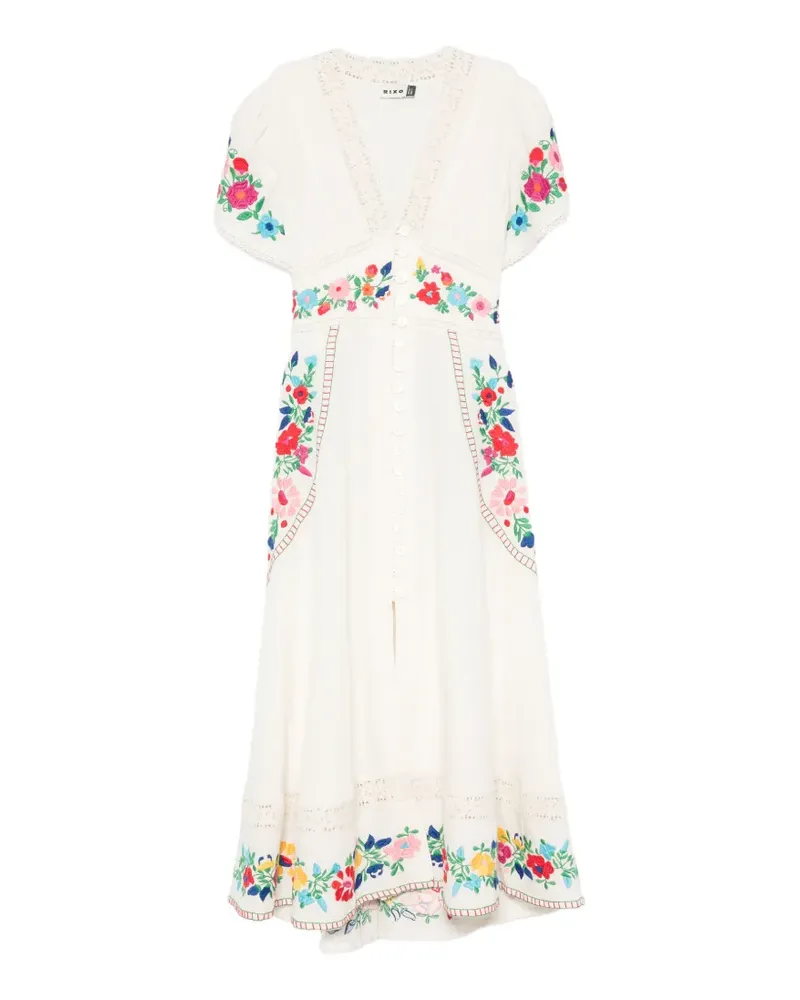 RIXO Novara floral-embroidered midi dress - Nude Nude