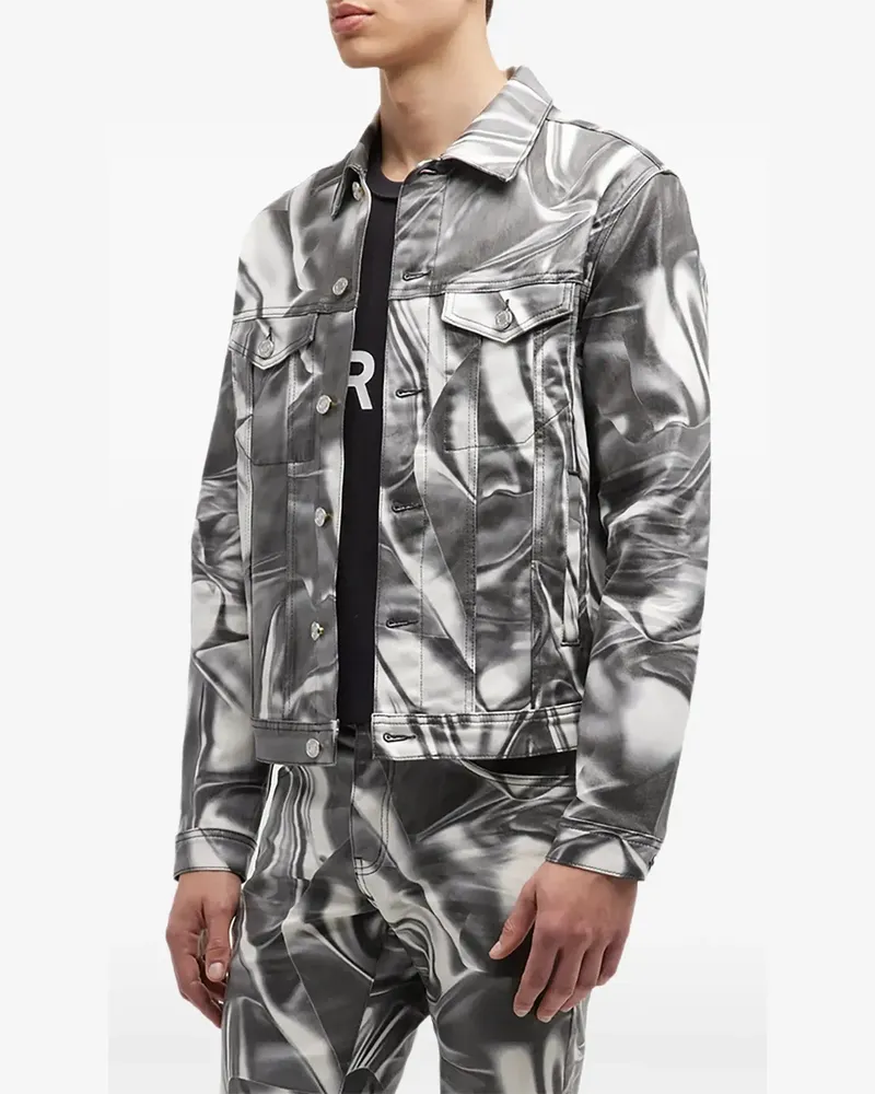PURPLE BRAND Trucker Jacke mit digitalem Knitterprint - Grau Grau