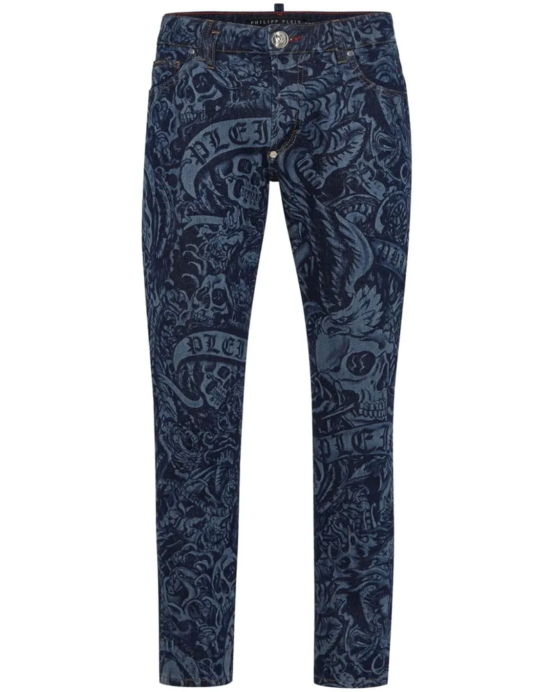 Philipp Plein Skinny-Jeans mit Tattoo-Print - Blau Blau