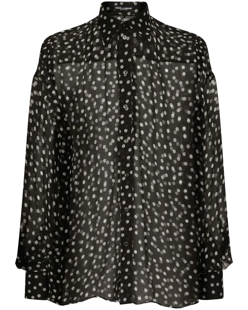 Dolce & Gabbana Semi-transparentes Chiffonhemd mit Polka Dots - Schwarz Schwarz