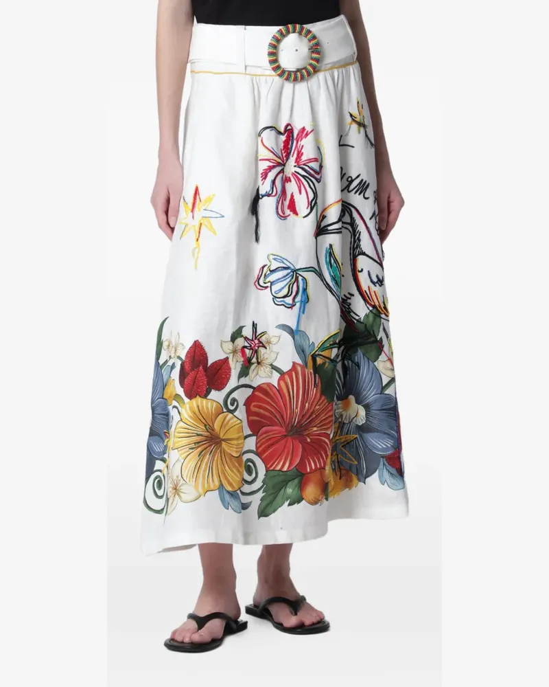 FARM Rio belted floral-print maxi skirt - Weiß Weiß